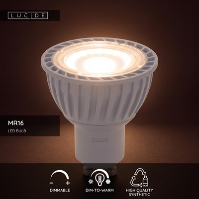 Lucide MR16 - Led bulb - Ø 5 cm - LED Dim to warm - GU10 (MR16) - 1x5W 2200K/3000K - White